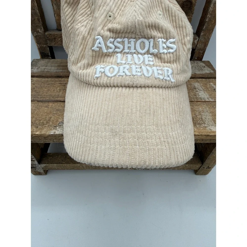Linda Finegold Assholes Live Forever Tan Corduroy Adjustable Baseball Hat‎ Cap